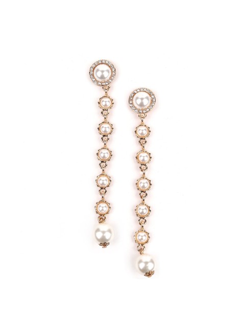 

ODETTE Gold-Toned & White Circular Drop Earrings