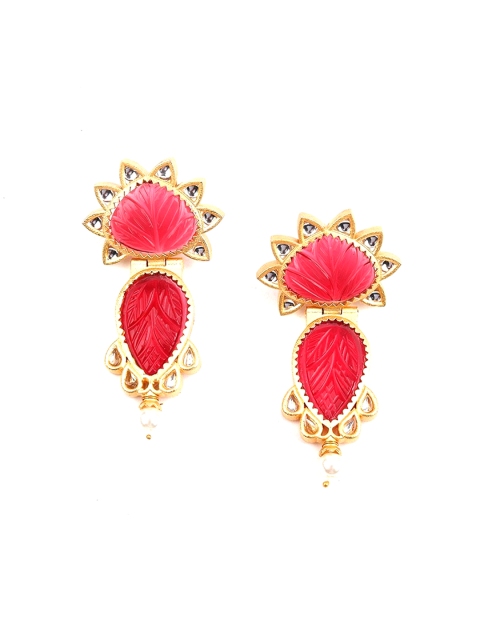 

ODETTE Red & Gold-Toned Contemporary Drop Earrings