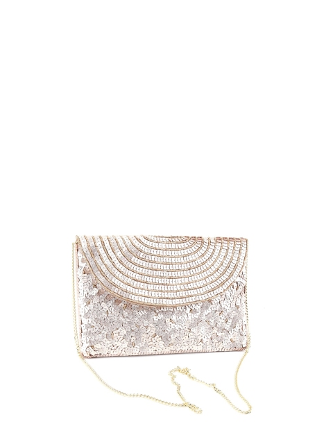 

ODETTE Women Peach-Coloured & Silver-Toned Embellished Foldover Clutch