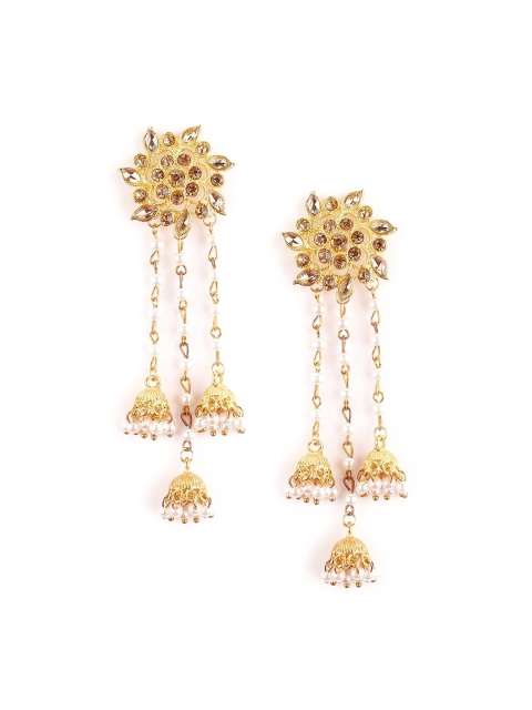 

ODETTE Gold-Toned Contemporary Jhumkas Earrings