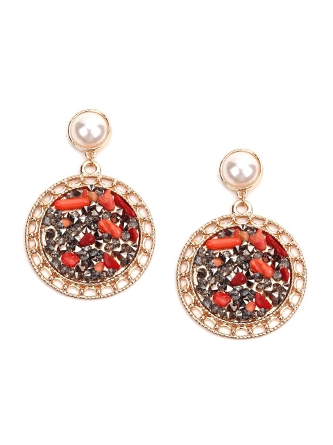 

ODETTE Gold-Toned & Orange Contemporary Drop Earrings