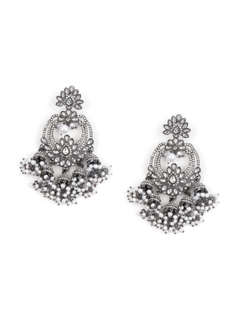 

ODETTE Silver-Toned & White Crescent Shaped Drop Earrings