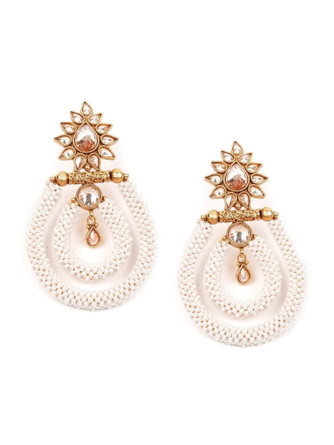 

ODETTE Gold-Toned & White Contemporary Drop Earrings
