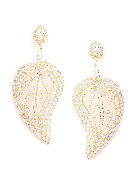 

ODETTE Gold-Toned & White Leaf Shaped Drop Earrings