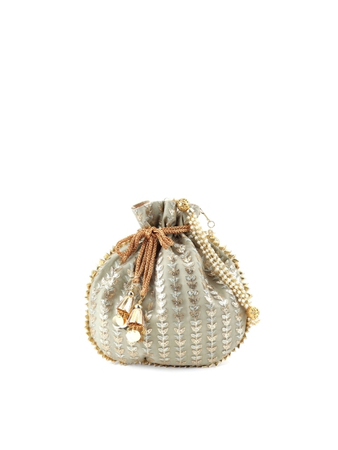 

ODETTE Gold-Toned & Grey Embellished Potli Clutch