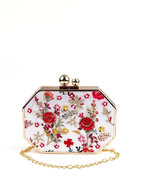 

ODETTE White & Red Printed Embellished Box Clutch
