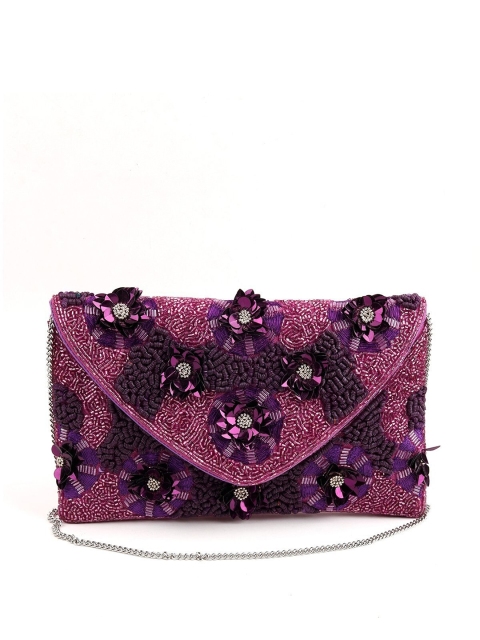 

ODETTE Purple Embellished Envelope Clutch