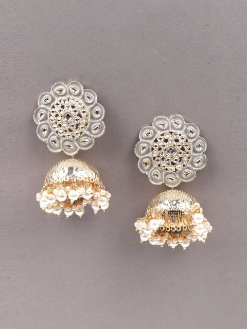 

ODETTE Grey & Gold-Toned Dome Shaped Jhumkas
