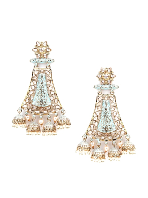 

ODETTE Gold-Toned & Green Contemporary Drop Earrings