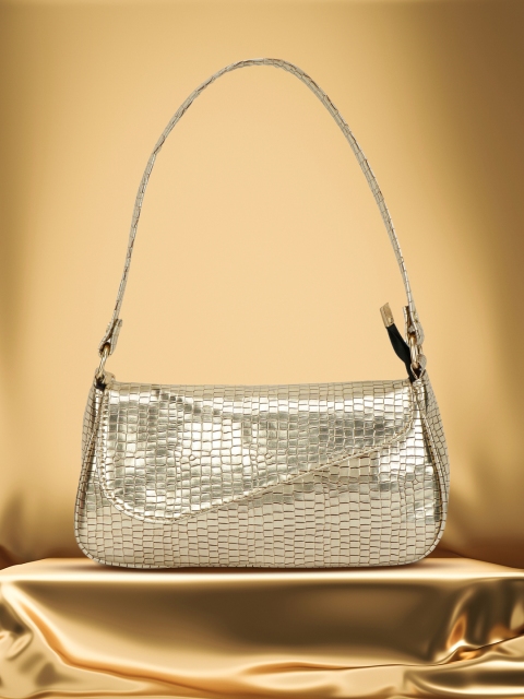 

ZEVORA Gold-Toned Textured PU Structured Shoulder Bag