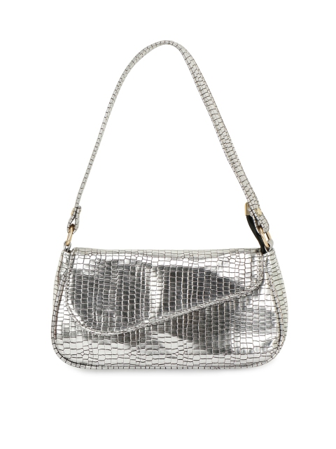 

ZEVORA Silver-Toned Textured PU Structured Shoulder Bag