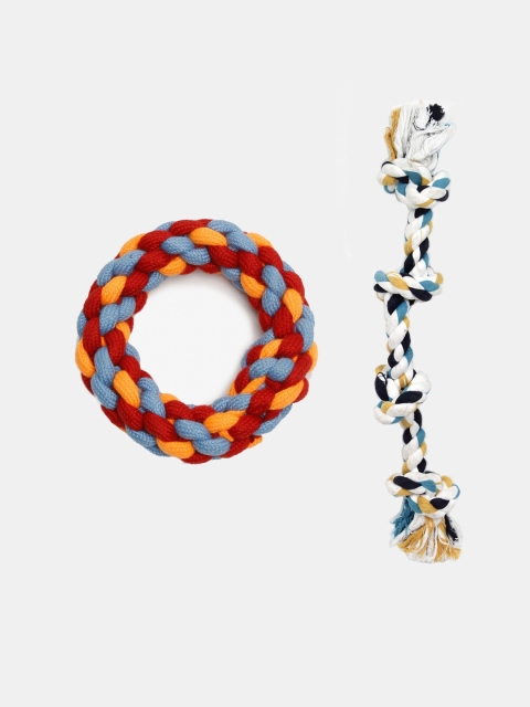 

WIGGLE TWIDDLE Set Of 2 Cotton Rope Pet Toys, Orange