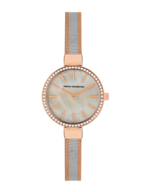 

French Connection Women Silver-Toned Embellished Dial Stainless Steel Watch FC28STM