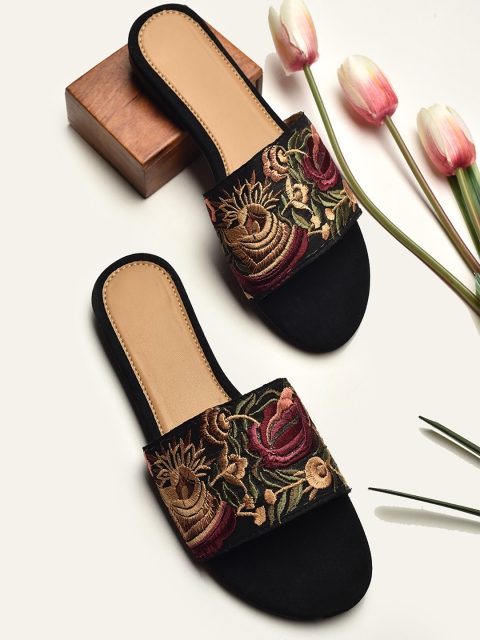 

Street Style Store Women Black & Multi-Colored Embellished Open Toe Flats