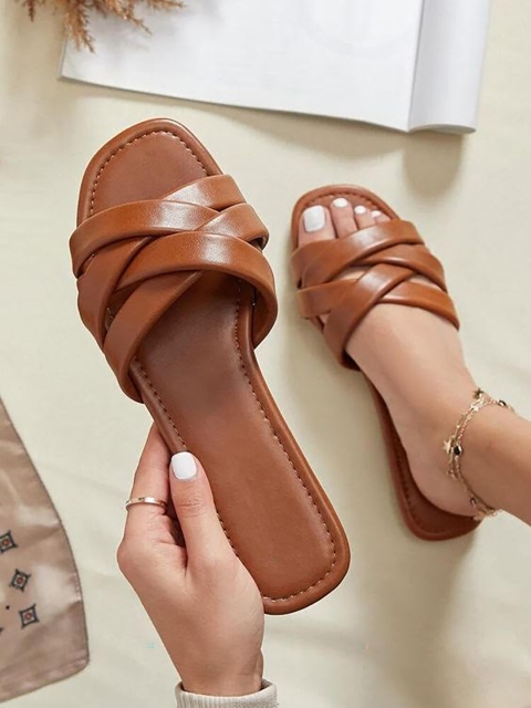 

Street Style Store Women Tan Brown Open Toe Flats
