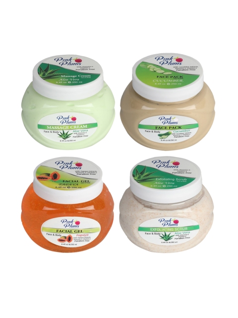 

Pink Plums Set of 4 Facial Kit - Face & Body Massage Creams & Body Scrub, Multi