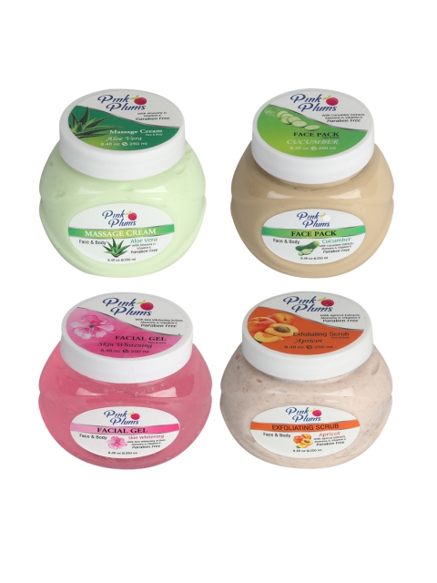 

Pink Plums Set of 4 Facial Kit - Face & Body Massage Creams & Body Scrub, Multi