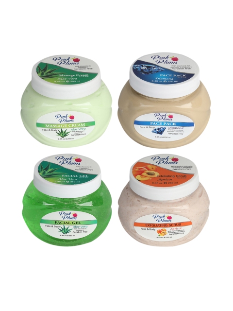 

Pink Plums Set of 4 Facial Kit - Face & Body Massage Creams & Body Scrub, Multi