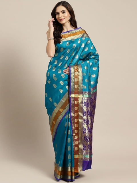 

Ishin Blue & Brown Ethnic Motifs Zari Art Silk Banarasi Saree