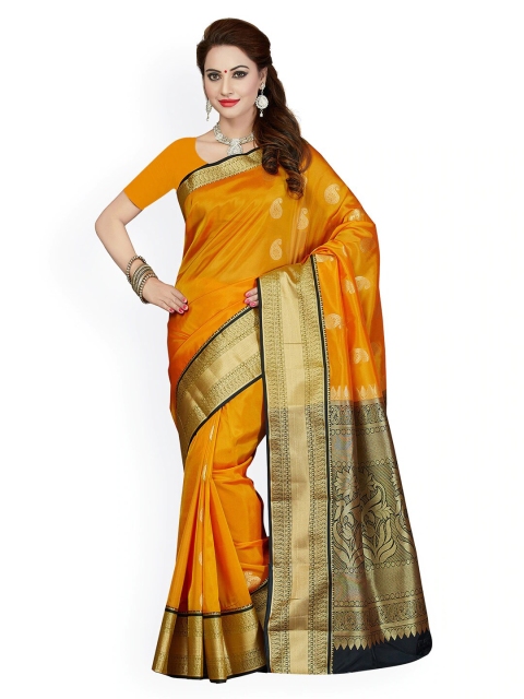 

Ishin Orange & Navy Blue Woven Design Zari Mysore Silk Saree