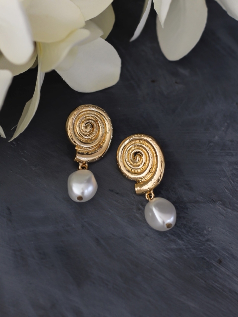 

Bellofox Gold-Toned & White Spiral Drop Earrings