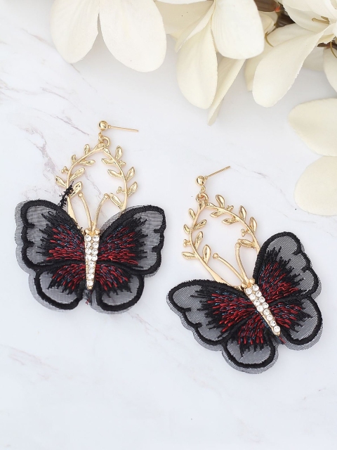 

Bellofox Black & Gold Butterfly Shape Drop Earrings