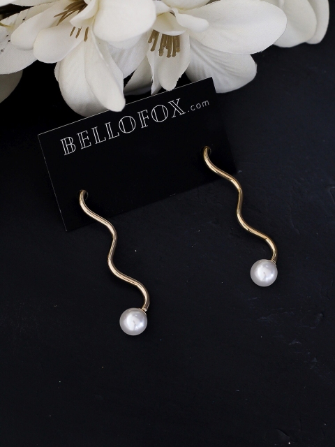 

Bellofox Gold-Toned & White Contemporary Drop Earrings