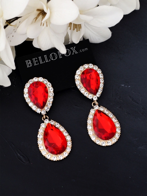 

Bellofox Gold-Plated Red & White Teardrop Shaped Drop Earrings