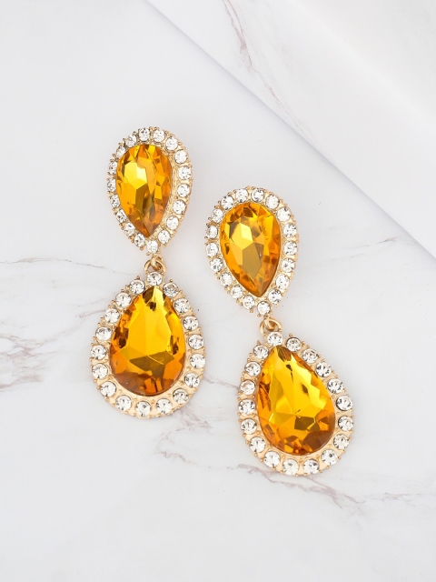 

Bellofox Yellow & White Gold-Plated Teardrop Shaped Drop Earrings