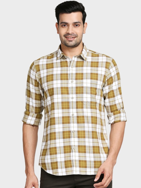

ColorPlus Men Green & White Tailored Fit Opaque Checked Casual Shirt