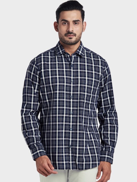 

ColorPlus Men Blue Tailored Fit Opaque Checked Casual Shirt