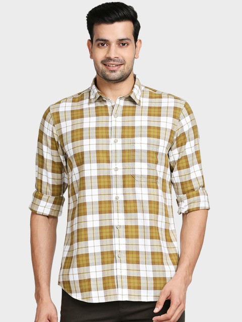 

ColorPlus Men Green & White Tailored Fit Opaque Checked Casual Shirt