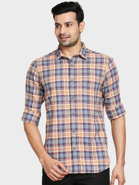 

ColorPlus Men Orange Tailored Fit Tartan Checks Casual Shirt