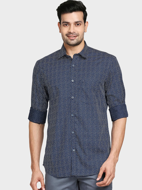 

ColorPlus Men Navy Blue Tailored Fit Opaque Printed Casual Cotton Shirt