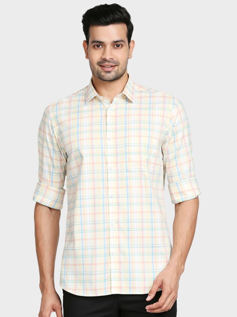 

ColorPlus Men Yellow Tailored Fit Opaque Checked Casual Shirt