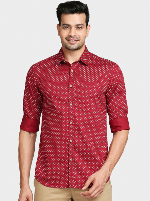 

ColorPlus Men Red Tailored Fit Opaque Printed Casual Cotton Shirt