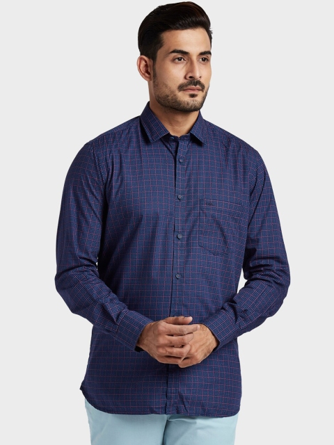 

ColorPlus Men Blue Tailored Fit Opaque Checked Cotton Casual Shirt