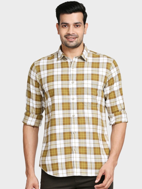 

ColorPlus Men Green Tailored Fit Opaque Checked Casual Shirt