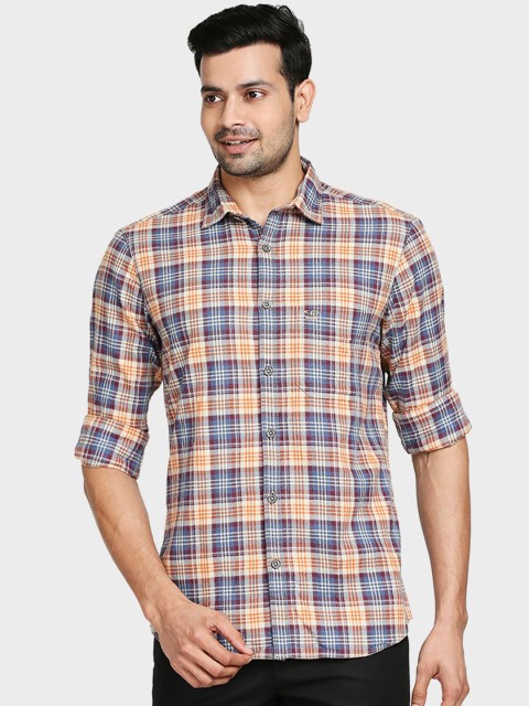 

ColorPlus Men Orange Tailored Fit Tartan Checks Opaque Checked Cotton Casual Shirt