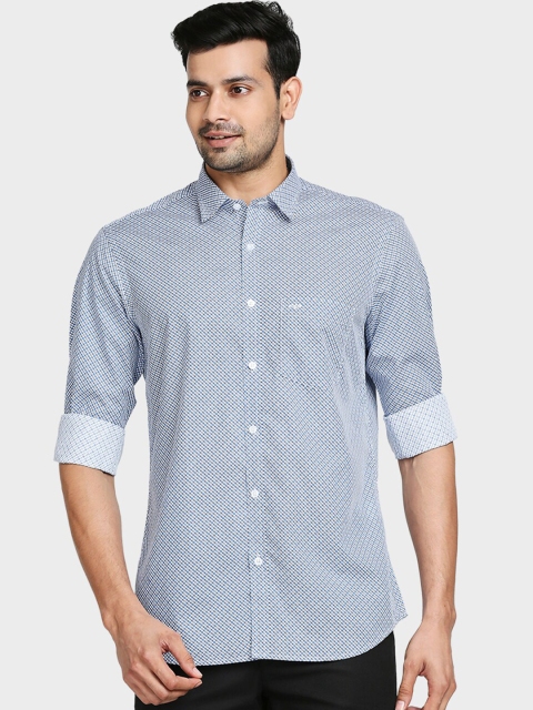 

ColorPlus Men Blue Tailored Fit Opaque Printed Casual Cotton Shirt