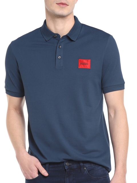 

HUGO Men Blue Polo Collar Applique T-shirt