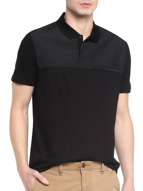 

HUGO Men Black Polo Collar Pockets T-shirt