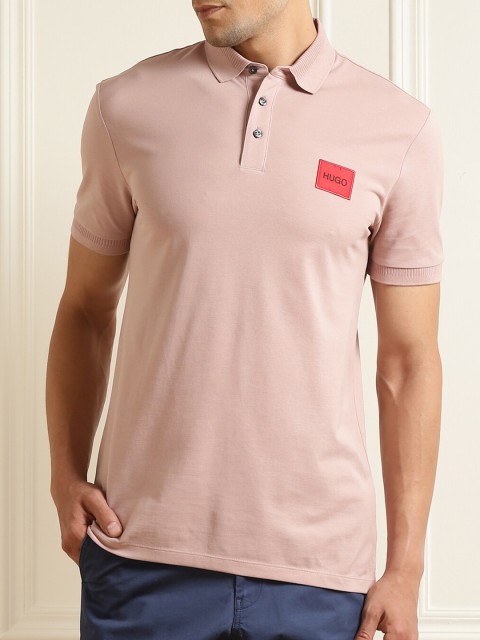 

HUGO Men Pink Polo Collar Applique T-shirt