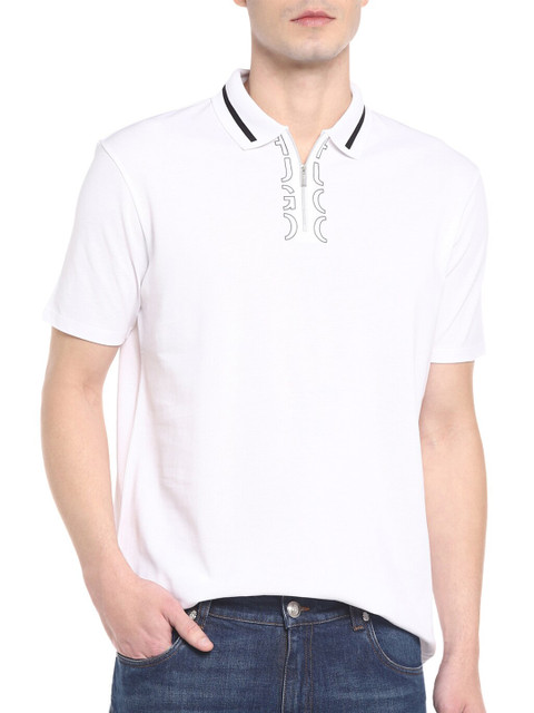 

HUGO Men White Polo Collar T-shirt