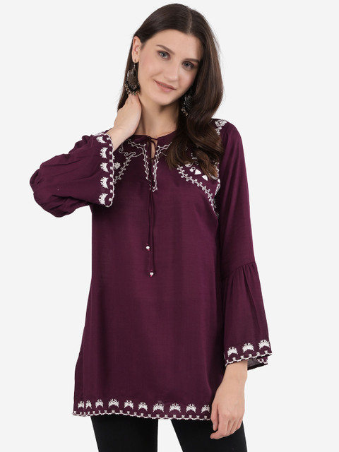 

Ashnaina Purple Tie-Up Neck Regular Top