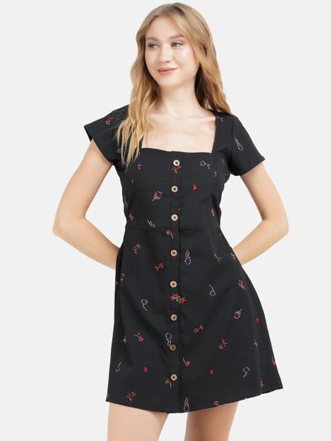 

JAAIVE Blue Floral Crepe A-Line Dress