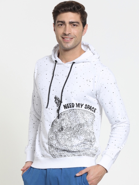 

Bewakoof Men White Printed Hooded Sweatshirt