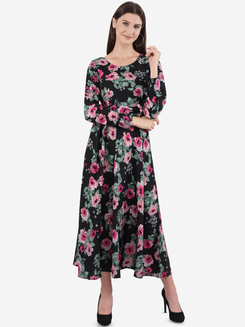 

Ashnaina Black & Multicoloured Floral Crepe Maxi Dress