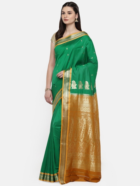 

Ishin Green & Mustard Woven Design Zari Art Silk Mysore Silk Saree