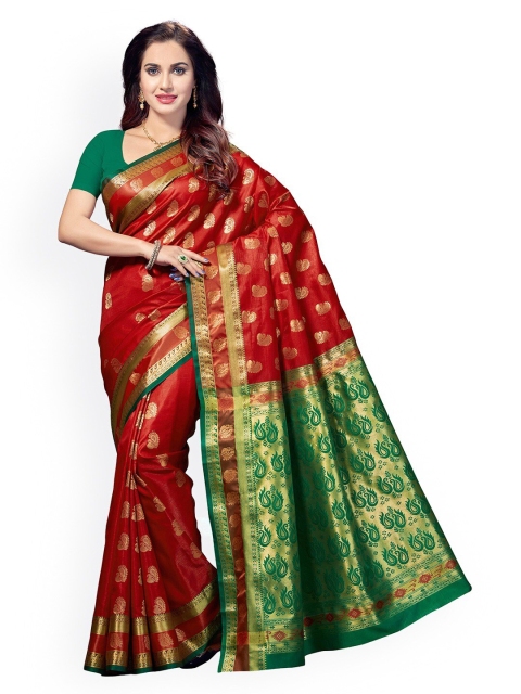 

Ishin Red & Green Ethnic Motifs Zari Art Silk Mysore Silk Saree